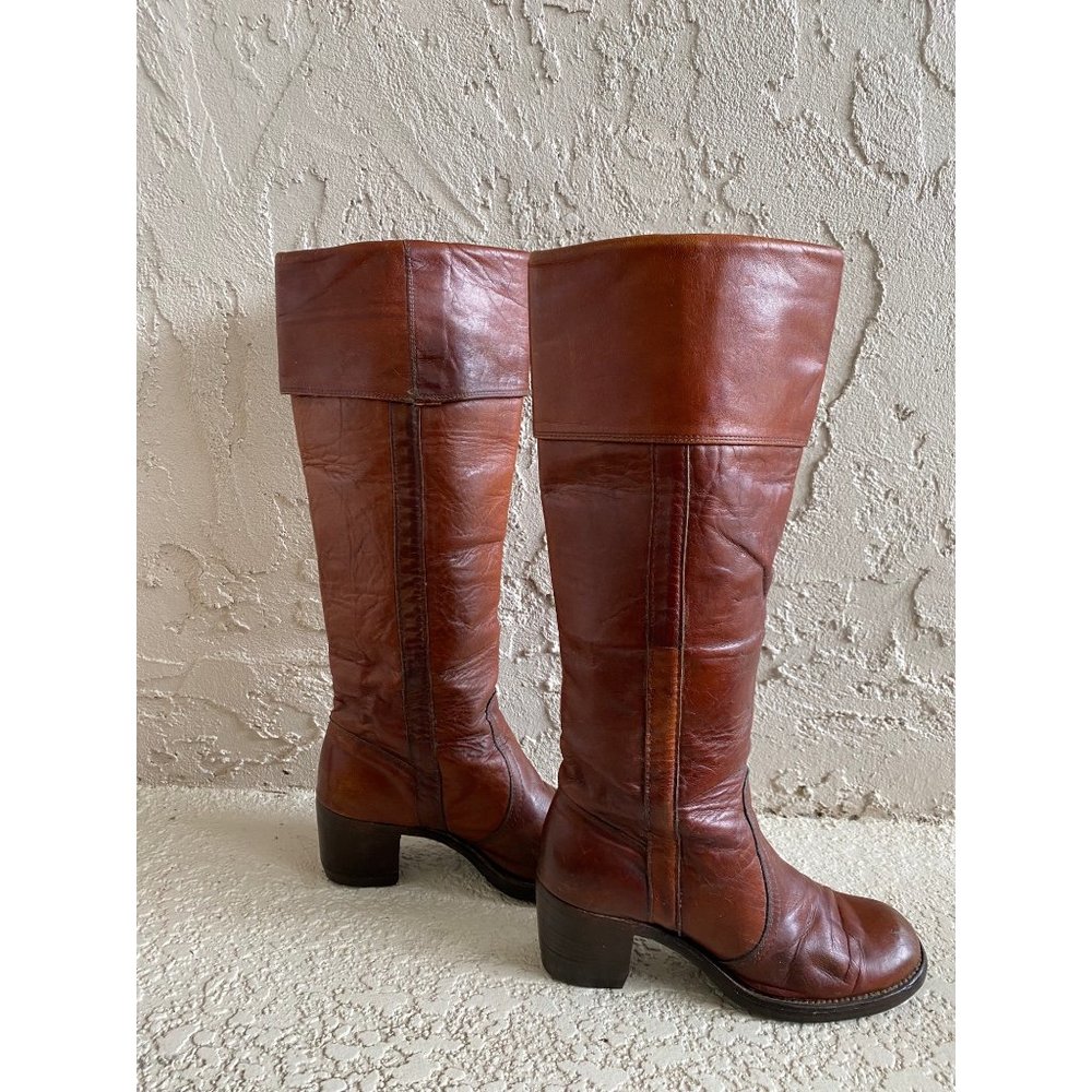 FRYE Authentic Vintage Black Label Tall Knee High Cuff Boots, Size 6.5 - Picture 4 of 12